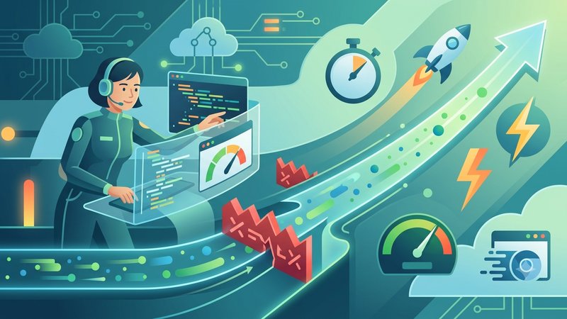 Современная иллюстрация процесса оптимизации JS и CSS для ускорения загрузки страниц сайта